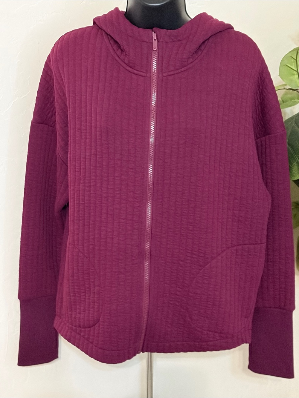 GAP Quilted Hooded Zip Bomber Jacket - Berry